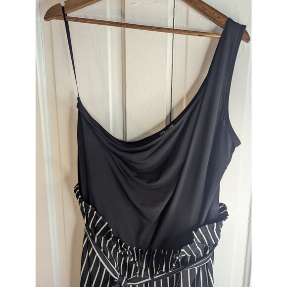 Venus Paperbag Striped Jumpsuit Womens Sz 2X Asymmetrical Neckline Glam Party - Picture 5 of 10